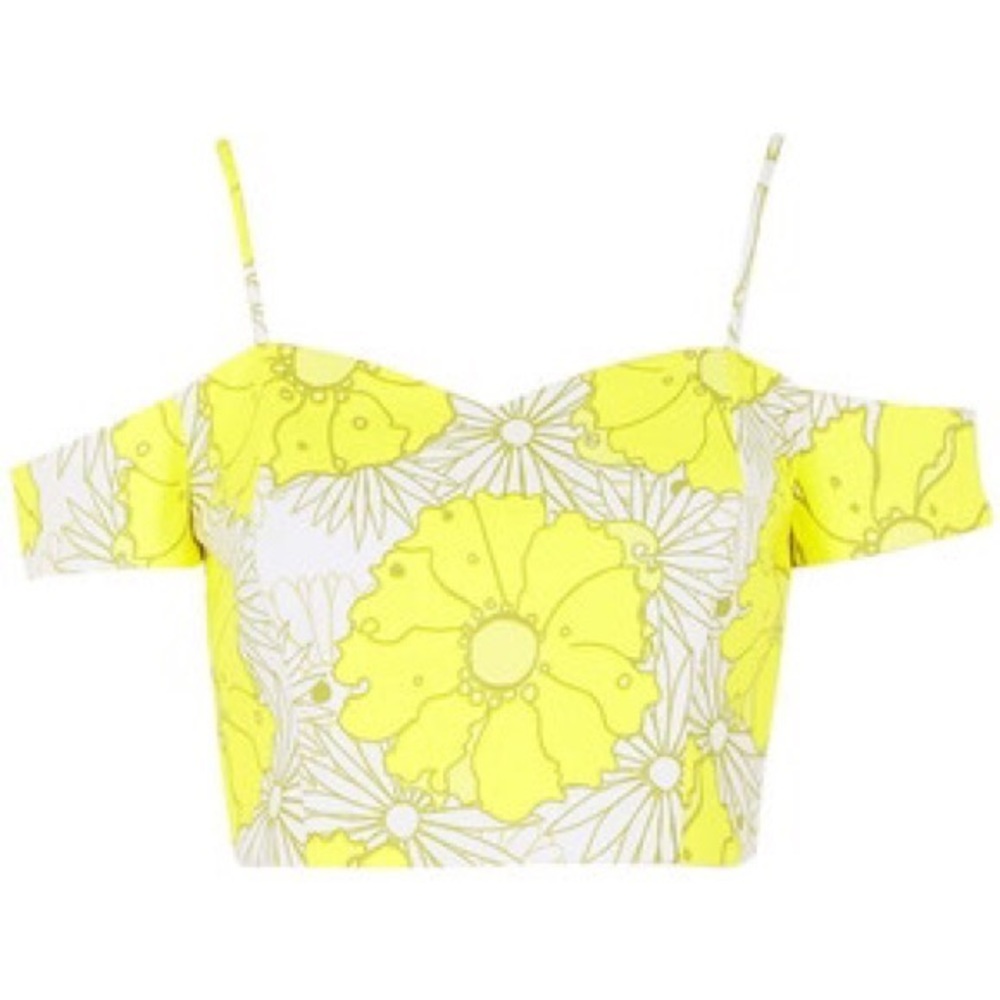 TOPSHOP PETITE SZ 0 YELLOW BRIGHT FLORAL CROP TOP
